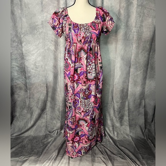 Pink, Red, Purple, White, Black Print Empire Waist Maxi Dress with Side Slits - Picture 1 of 9